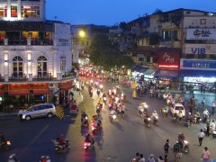 Evening traffic on Le Thai To Street in Hanoi, Vietnam.